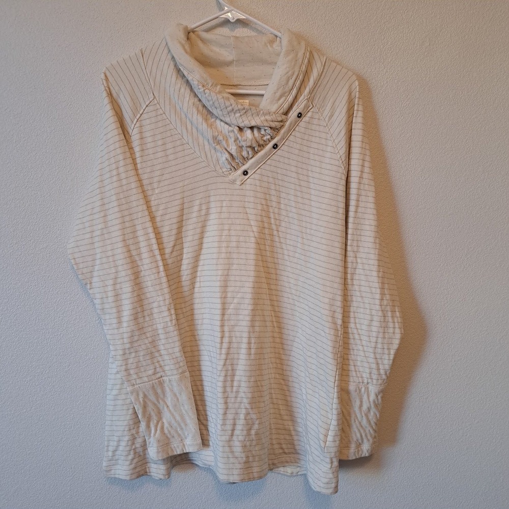 Columbia Womens Cream Striped Cowl Neck Long Sleeve Top AL1697 XL